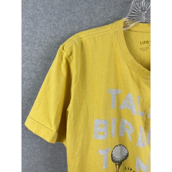 Life is Good Talk Birdie To Me Golf Shirt Size M Yellow Short Sleeve Crusher Tee - Picture 2 of 8
